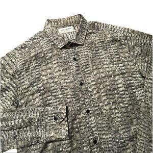 Saint Laurent Paris Button Up Shirt Men Size 15.5/40 Brown Snake Italy Print YSL